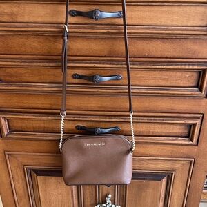 Michael Kors Brown Leather Crossbody with Gold Chain